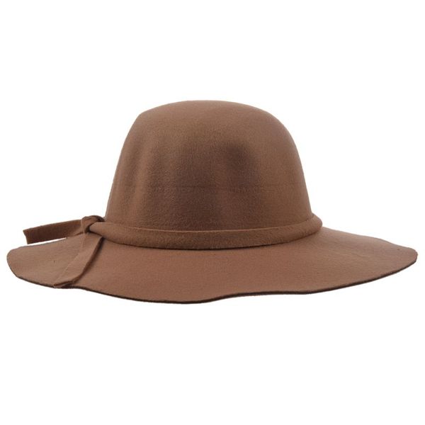 stylish kids girls retro felt bowler floppy cap cloche hat-camel