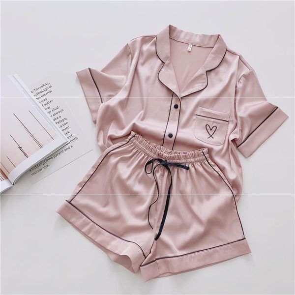 summer ice silk loose full sleepwear 2pcs turn-down collar home clothes tender button pajamas set shorts nightwear pijamas women, Black;red
summer ice silk loose full sleepwear 2pcs turn-down collar home clothes tender button pajamas set shorts nightwear pijamas women, Black;red