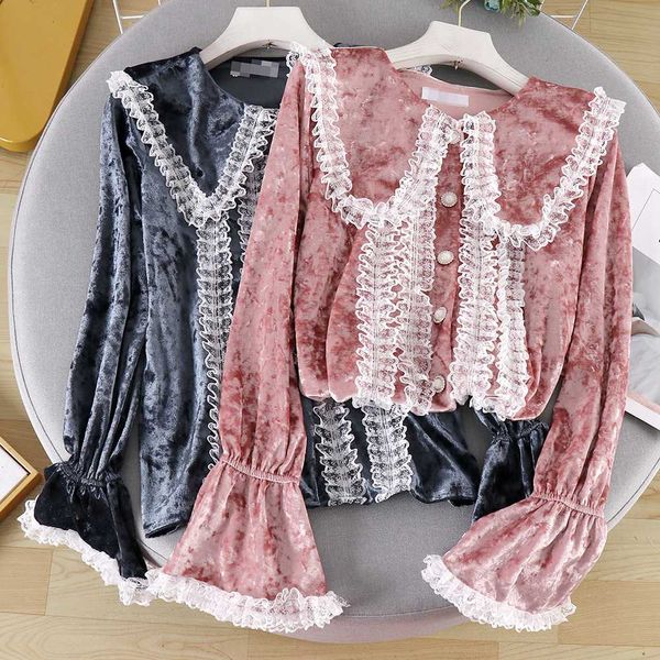sweet japan style korean velour women blouses fashion brand lace up loose peter pan collar shirts flare sleeve ladies new, White
sweet japan style korean velour women blouses fashion brand lace up loose peter pan collar shirts flare sleeve ladies new, White
