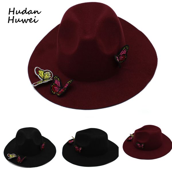 women wide brim jazz felt hat cap ladies fedoras with creative three butterflies floppy cloche trilby chapeau autumn winter, Blue;gray
women wide brim jazz felt hat cap ladies fedoras with creative three butterflies floppy cloche trilby chapeau autumn winter, Blue;gray