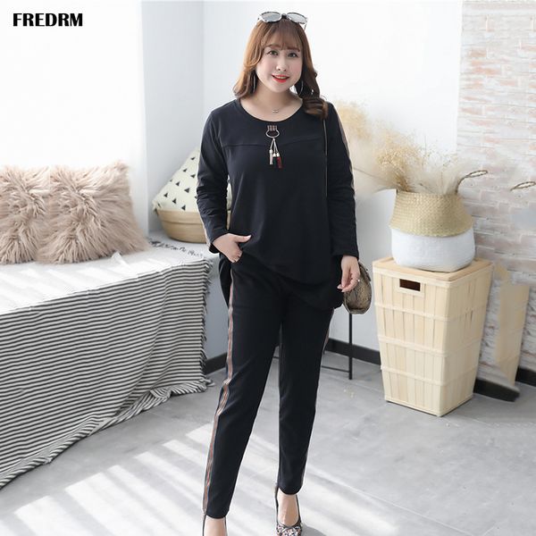 fredrm ladies suits hoodies and pants women new 2020 spring summer cotton elastic nine quarter trousers women sets big size, White 
fredrm ladies suits hoodies and pants women new 2020 spring summer cotton elastic nine quarter trousers women sets big size, White