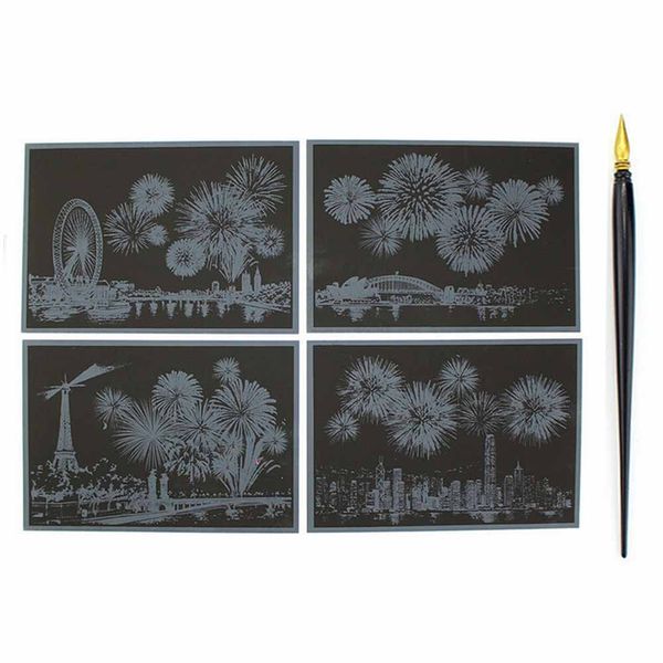 4x engraving colorful fireworks night view scratch art postcard kit scraper set
4x engraving colorful fireworks night view scratch art postcard kit scraper set