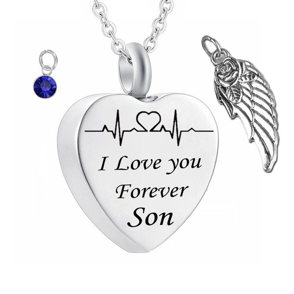 ' i love you forever' heart cremation memorial ashes urn birthstone necklace jewelry angel wings keepsake pendant for son, Silver
' i love you forever' heart cremation memorial ashes urn birthstone necklace jewelry angel wings keepsake pendant for son, Silver
