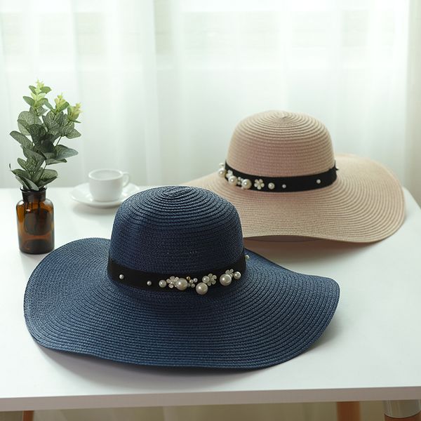 2019 summer round sombrero straw hat summer sun hat with pearl visor female casual beach hat women flat gorras wholesale, Blue;gray
2019 summer round sombrero straw hat summer sun hat with pearl visor female casual beach hat women flat gorras wholesale, Blue;gray