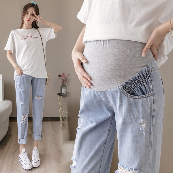 623# maternity pants summer hole high waist maternity jeans belly support pants elastic waist trousers, White
623# maternity pants summer hole high waist maternity jeans belly support pants elastic waist trousers, White