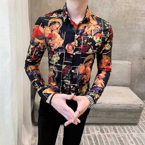 luxury patchwork painting men's shirt new fashion rose print slim fit men floral shirts dress hipster long sleeve brand clothing, White;black
luxury patchwork painting men's shirt new fashion rose print slim fit men floral shirts dress hipster long sleeve brand clothing, White;black