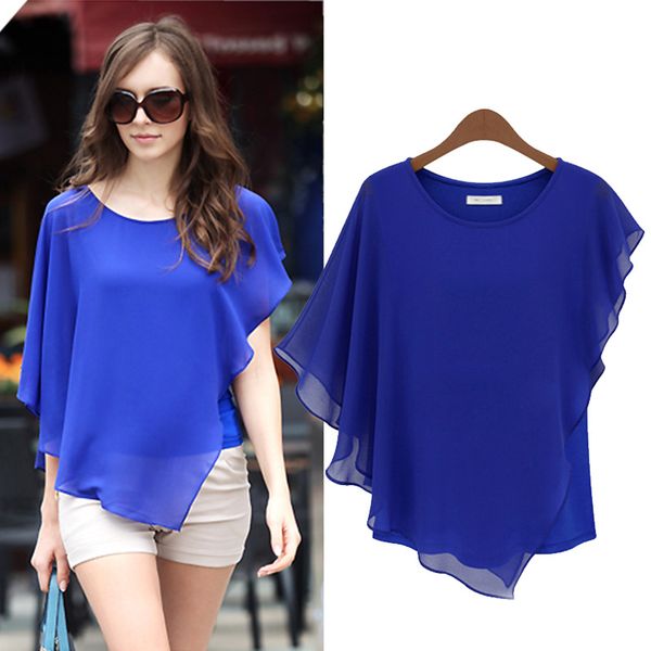 women casual summer loose round neck short sleeve chiffon asymmetrical batwing blouses shirts fashion false two pieces ruffled plain, White
women casual summer loose round neck short sleeve chiffon asymmetrical batwing blouses shirts fashion false two pieces ruffled plain, White