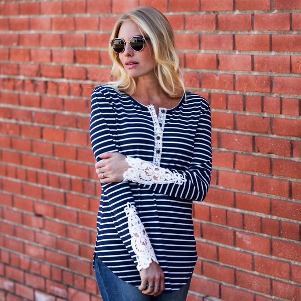 women solid striped embroidery hem irregular t-shirts casual cotton long sleeve o neck, White
women solid striped embroidery hem irregular t-shirts casual cotton long sleeve o neck, White