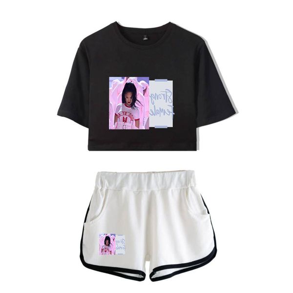 u.s.a performer 2019 rihanna shorts short sleeve suit female, Black;blue 
u.s.a performer 2019 rihanna shorts short sleeve suit female, Black;blue