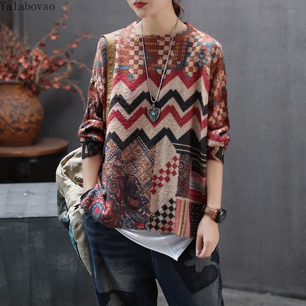 2019 autumn winter new style retro art printed knitted sweater round neck long sleeved loose blouse for women a0bz40, White;black
2019 autumn winter new style retro art printed knitted sweater round neck long sleeved loose blouse for women a0bz40, White;black