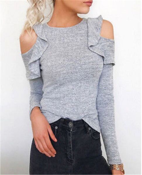 gray t shirt women long sleeve cold shoulder 2017 autumn slim tees ladies round neck ruffle sleeve t-shirt, White
gray t shirt women long sleeve cold shoulder 2017 autumn slim tees ladies round neck ruffle sleeve t-shirt, White