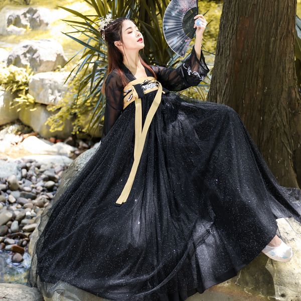 chinese folk dance costume traditional ancient hanfu dress for female tang dynasty elegant fairy princess dance clothes dl4985, Black;red