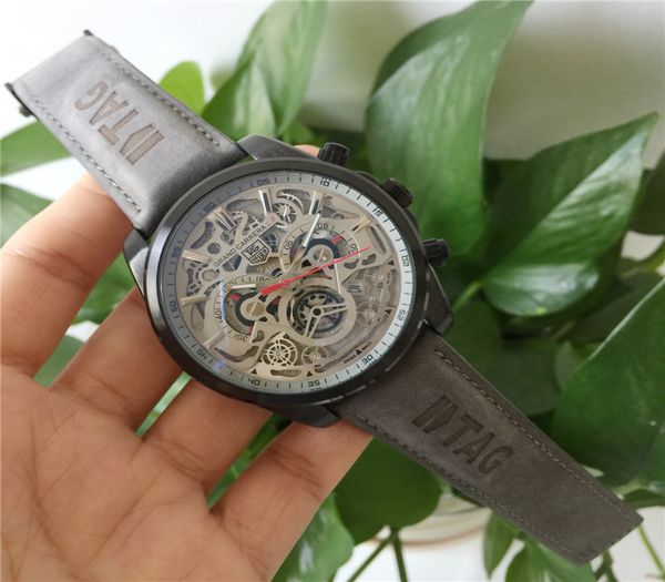 men's sports watch 46mm leather strap mens watches japanese vk quartz chronograph all functional work, Slivery;brown
men's sports watch 46mm leather strap mens watches japanese vk quartz chronograph all functional work, Slivery;brown