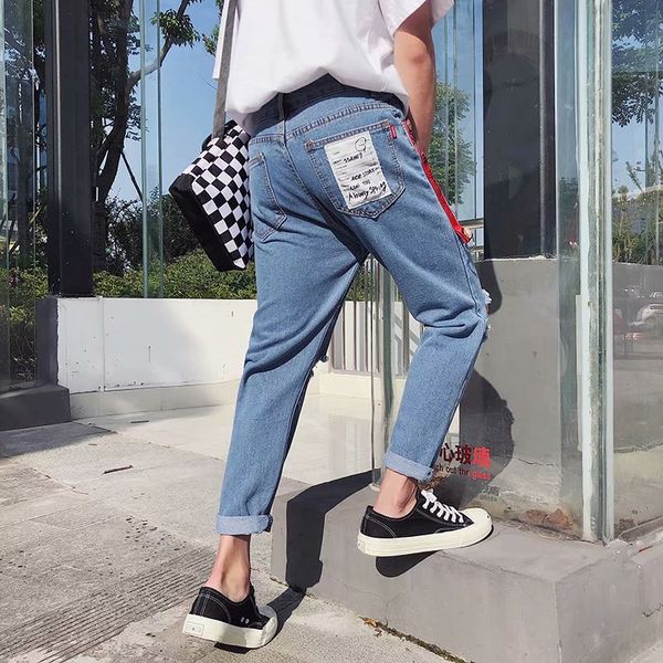 wholesale 2019 spring autumn streetwear boys jeans knee hole pencil pants slim patch men's pants students light teenagers jeans, Blue
wholesale 2019 spring autumn streetwear boys jeans knee hole pencil pants slim patch men's pants students light teenagers jeans, Blue