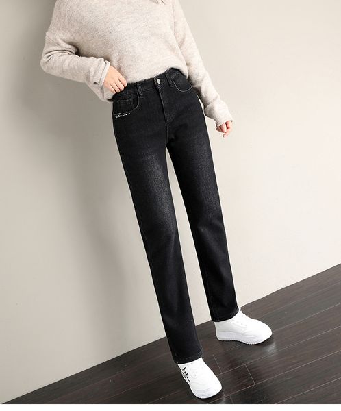 black add wool tall waist straight jeans wear outside new female in the fall and winter of loose black straight leg show more thin, Blue
black add wool tall waist straight jeans wear outside new female in the fall and winter of loose black straight leg show more thin, Blue