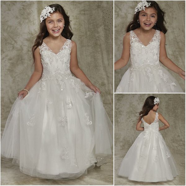 2019 new arrival white flower girl gowns tulle v neck v back lace applique sequined zipper closure long girls party dresses, White;blue
2019 new arrival white flower girl gowns tulle v neck v back lace applique sequined zipper closure long girls party dresses, White;blue