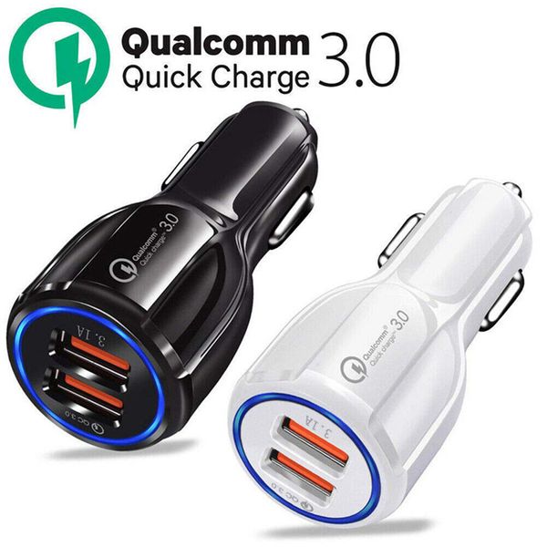 

fast quick qc3.0 dual usb car charger 5v 3.1a 2.4a power adapter car chargers for iphone 7 8 11 samsung note 10 s8 s10 htc android phone gps