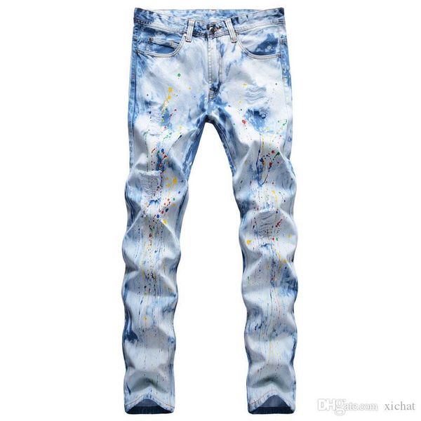 unique mens distressed painted slim fit jeans fashion designer spring summer light blue biker denim pants big size motocycle trousers dy1700
unique mens distressed painted slim fit jeans fashion designer spring summer light blue biker denim pants big size motocycle trousers dy1700