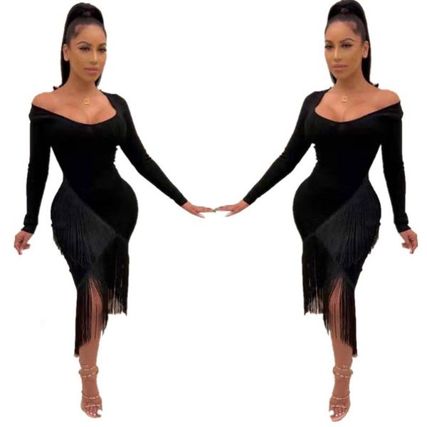 casual dresses women bodycon party dress 2021 round neck long sleeve irregular solid color tassel slim, Black;gray
casual dresses women bodycon party dress 2021 round neck long sleeve irregular solid color tassel slim, Black;gray