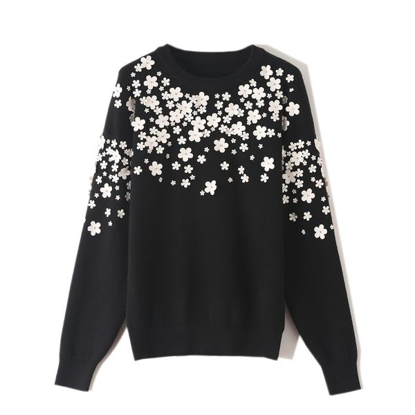 spring and autumn new solid color three-dimensional beaded leather decorative knitted pullover women's round neck thick sweater, White;black
spring and autumn new solid color three-dimensional beaded leather decorative knitted pullover women's round neck thick sweater, White;black