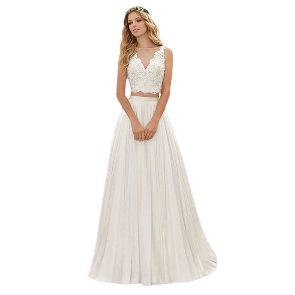 v-neck summer lace gauze sleeveless beach wedding dresses a-line yarn tights two-piece white bohemian wedding dress with exposed back
v-neck summer lace gauze sleeveless beach wedding dresses a-line yarn tights two-piece white bohemian wedding dress with exposed back