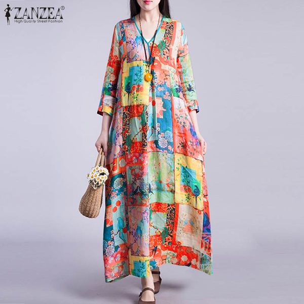 casual dresses vintage printed maxi dress women's spring sundress zanzea 2021 3/4 sleeve vestidos female v neck lace up robe plus size, Black;gray
casual dresses vintage printed maxi dress women's spring sundress zanzea 2021 3/4 sleeve vestidos female v neck lace up robe plus size, Black;gray