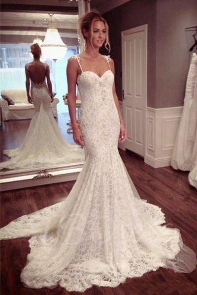 Sexy Backless Sweetheart Mermaid Wedding Dresses Glamorous New Lace Long Wedding Gowns Simple Chapel Train Bridal Dresses Custom Made 
Sexy Backless Sweetheart Mermaid Wedding Dresses Glamorous New Lace Long Wedding Gowns Simple Chapel Train Bridal Dresses Custom Made