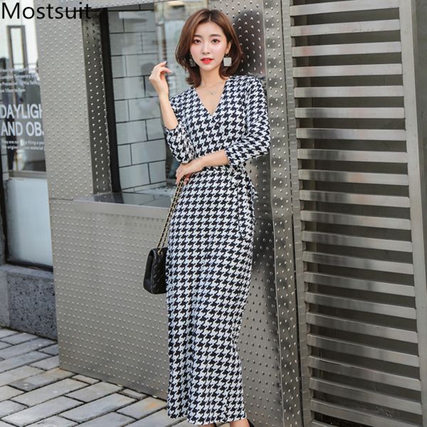 houndstooth v-neck long maxi dress women 3/4 sleeve belted a-line dresses fashion korean party vintage long vestidos femme 2020, Black;gray
houndstooth v-neck long maxi dress women 3/4 sleeve belted a-line dresses fashion korean party vintage long vestidos femme 2020, Black;gray