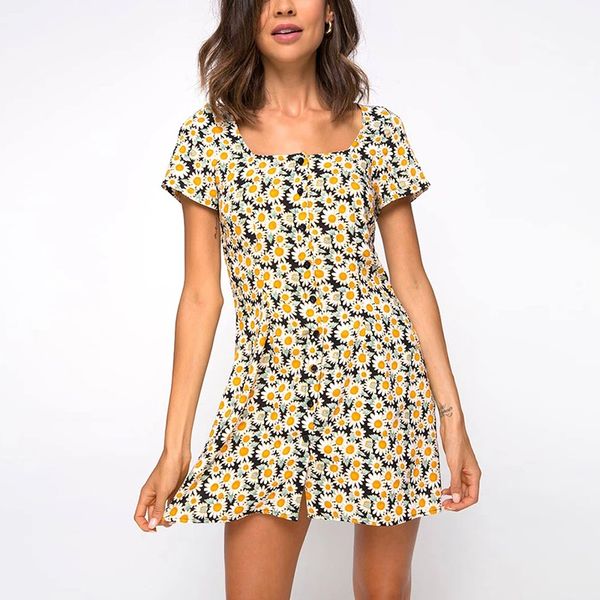 vintage floral print mini dress women square collar elegant button up dress ladies short sleeve casual summer dresses vestido, Black;gray
vintage floral print mini dress women square collar elegant button up dress ladies short sleeve casual summer dresses vestido, Black;gray