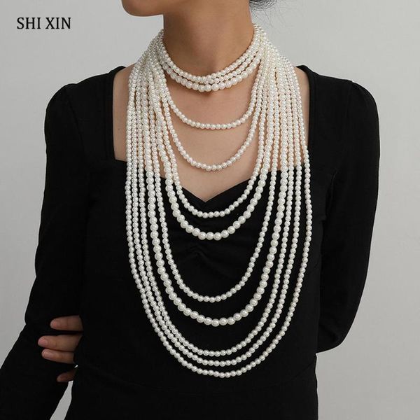 shixin 5 pcs/set exaggerated multi layer pearl choker necklace for women bead large long necklace 2020 fashion statement jewelry, Golden;silver
shixin 5 pcs/set exaggerated multi layer pearl choker necklace for women bead large long necklace 2020 fashion statement jewelry, Golden;silver
