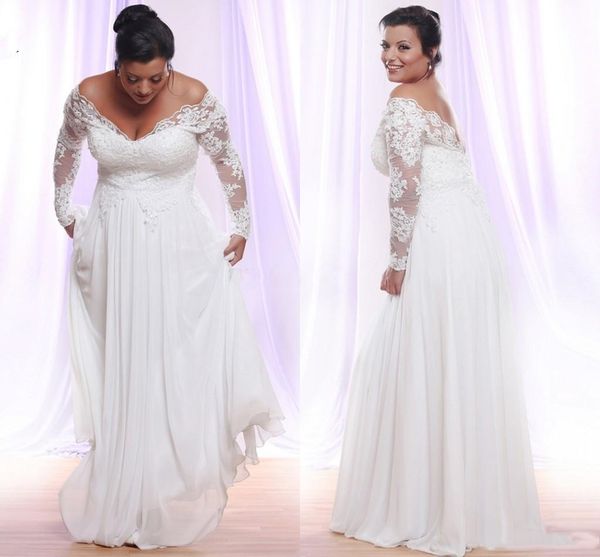 plus size lace chiffon beach wedding dresses 2019 long sleeves off shoulder floor length elegant bridal gownse custom made, White
plus size lace chiffon beach wedding dresses 2019 long sleeves off shoulder floor length elegant bridal gownse custom made, White