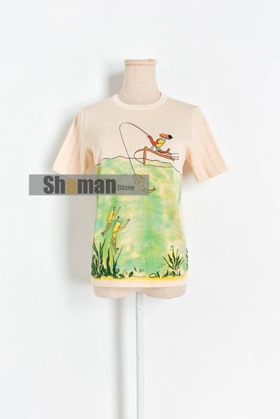 european designer 20 summer new sea mermaid print short sleeve knitted very thin fabric women t-shirt female shirts t shirt, White
european designer 20 summer new sea mermaid print short sleeve knitted very thin fabric women t-shirt female shirts t shirt, White