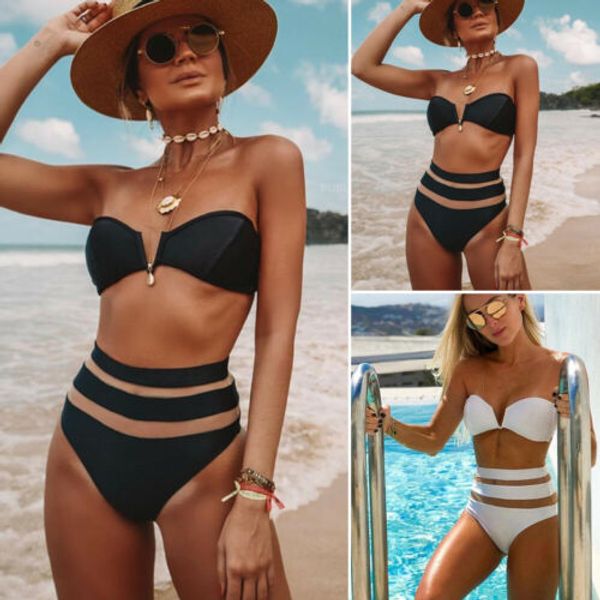 new women bandeau bandage bikini v-neck mesh stitching high-waist swimsuit padded set brazilian swimwear beachwear hot, White;black
new women bandeau bandage bikini v-neck mesh stitching high-waist swimsuit padded set brazilian swimwear beachwear hot, White;black