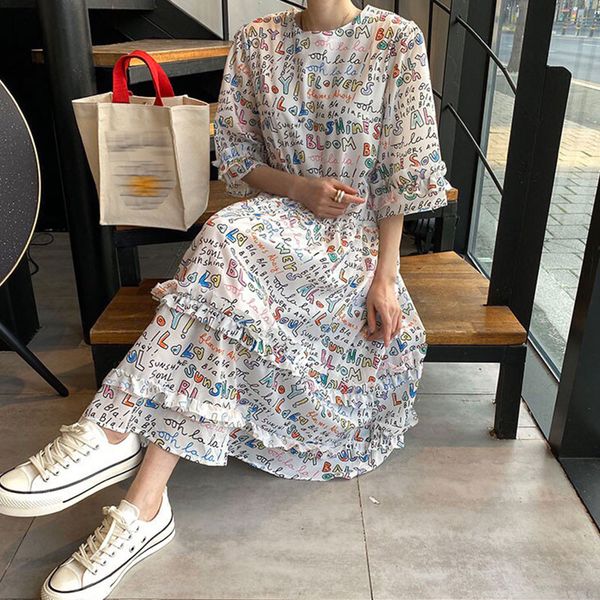 fashion graffiti letter printed dress women 2020 summer half-sleeved o-neck stitching loose long dress vestido female 344, White;black
fashion graffiti letter printed dress women 2020 summer half-sleeved o-neck stitching loose long dress vestido female 344, White;black
