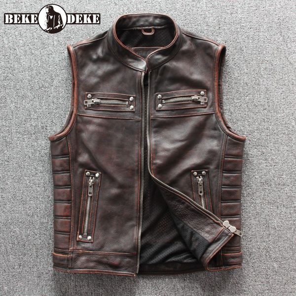 genuine cow leather vest mens real leather motorcycle biker vest stand collar sleeveless jacket waistcoat outwear, Black;white
genuine cow leather vest mens real leather motorcycle biker vest stand collar sleeveless jacket waistcoat outwear, Black;white