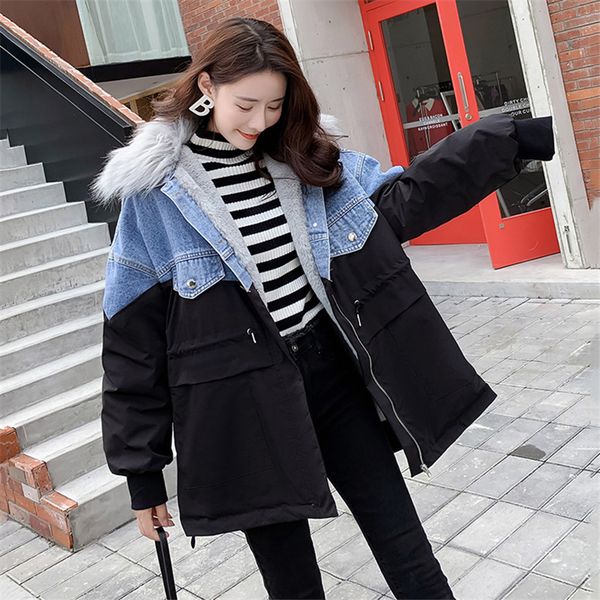 2019 winter women with fur denim parkas new detachable large fur collar cotton denim jacket plus velvet thick cotton coat jia503, Black
2019 winter women with fur denim parkas new detachable large fur collar cotton denim jacket plus velvet thick cotton coat jia503, Black