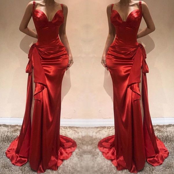 elegant sweetheart red evening dress fashion spaghetti strap floor length satin mermaid prom dress with side split, Black;red
elegant sweetheart red evening dress fashion spaghetti strap floor length satin mermaid prom dress with side split, Black;red