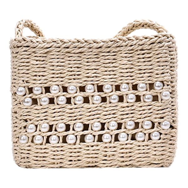 ljl-all-match leisure vacation beach pearl bag ladies small square bag straw shoulder handbag