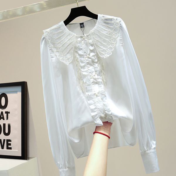 pearl beaded tassel white shirt for women summer loose temperament embroidery lace doll collar chiffon blouse female top
pearl beaded tassel white shirt for women summer loose temperament embroidery lace doll collar chiffon blouse female top