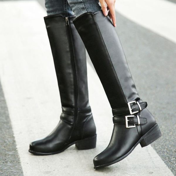 women long tube winter bare boots double buckle causal motorcycle booties, Black
women long tube winter bare boots double buckle causal motorcycle booties, Black