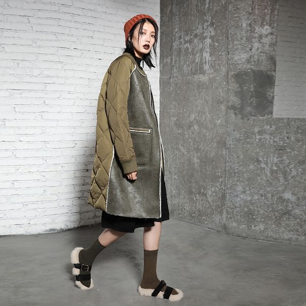 original design 2018 casual loose long o neck winter coat artificial sheepskin patchwork white duck down jacket women, Black
original design 2018 casual loose long o neck winter coat artificial sheepskin patchwork white duck down jacket women, Black