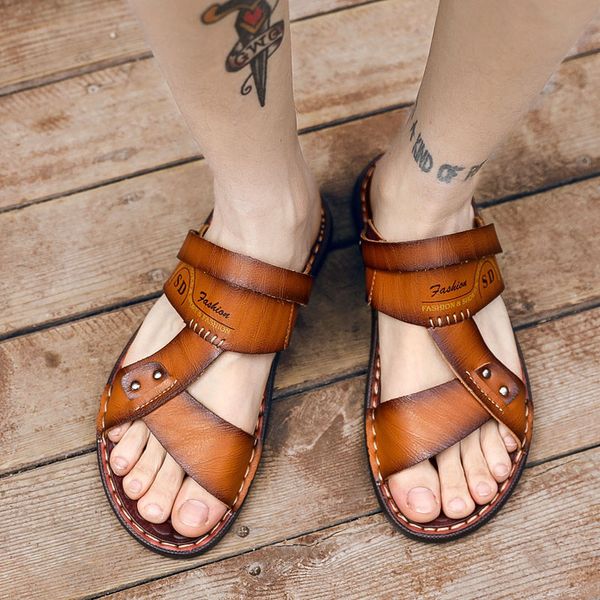 men's casual shoes leather breathable beach sandals male lightweight antiskid outdoor slipper summer zapatos hombre, Black
men's casual shoes leather breathable beach sandals male lightweight antiskid outdoor slipper summer zapatos hombre, Black