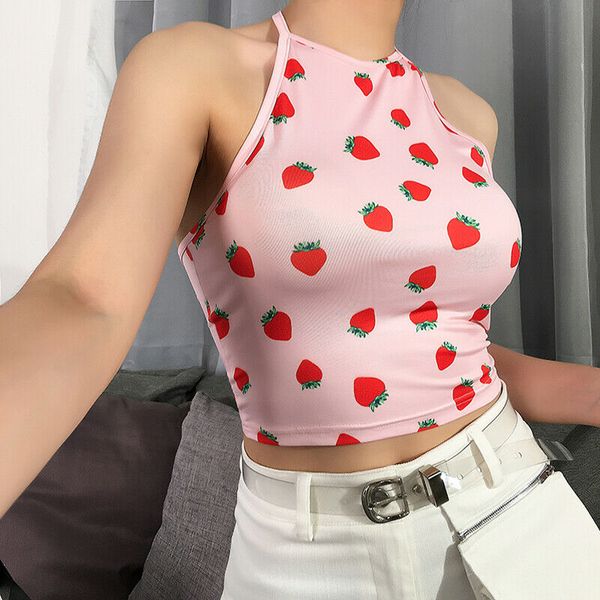 women's tanks & camis women strawberry print sleeveless cami halter neck camisole vest, White
women's tanks & camis women strawberry print sleeveless cami halter neck camisole vest, White
