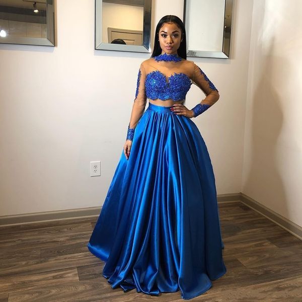 royal blue two piece prom dresses long sleeves sheer neck long illusion sleeves lace beaded formal party pageant gowns, Black
royal blue two piece prom dresses long sleeves sheer neck long illusion sleeves lace beaded formal party pageant gowns, Black