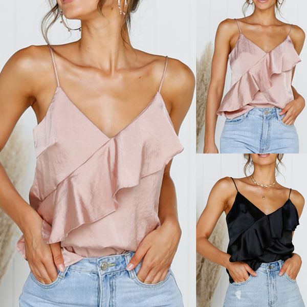 fashion women camisole ruffles vest sling v-neck clothes for women pure color easy roupas femininas#15, White
fashion women camisole ruffles vest sling v-neck clothes for women pure color easy roupas femininas#15, White