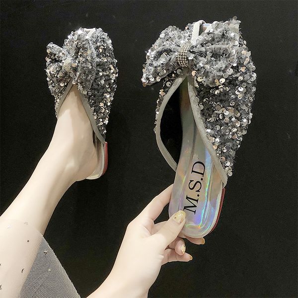 women's slippers wear 2020 summer new wild comfortable flat bottom sequins fashion baotou half slippers lazy shoes, Black
women's slippers wear 2020 summer new wild comfortable flat bottom sequins fashion baotou half slippers lazy shoes, Black