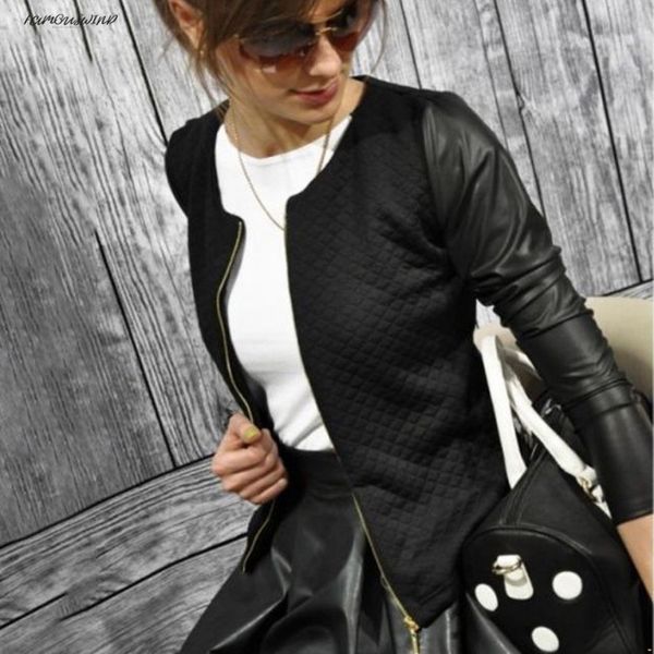 cotton press zippers jackets women long sleeve autumn winter coat black white patchwork slim short jackets with leather x3, Black;brown
cotton press zippers jackets women long sleeve autumn winter coat black white patchwork slim short jackets with leather x3, Black;brown