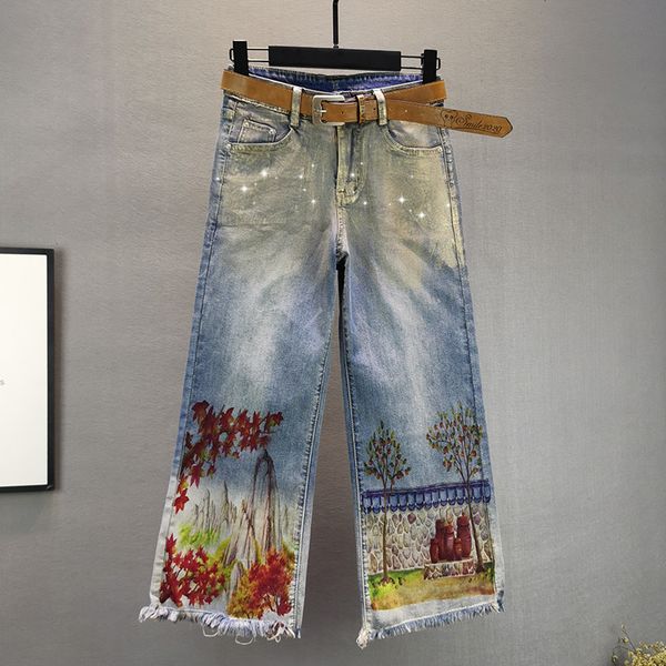 plus size jeans womens summer new style fashion national style loose high waist slim bronzing printed burr wide leg pants jeans, Blue
plus size jeans womens summer new style fashion national style loose high waist slim bronzing printed burr wide leg pants jeans, Blue
