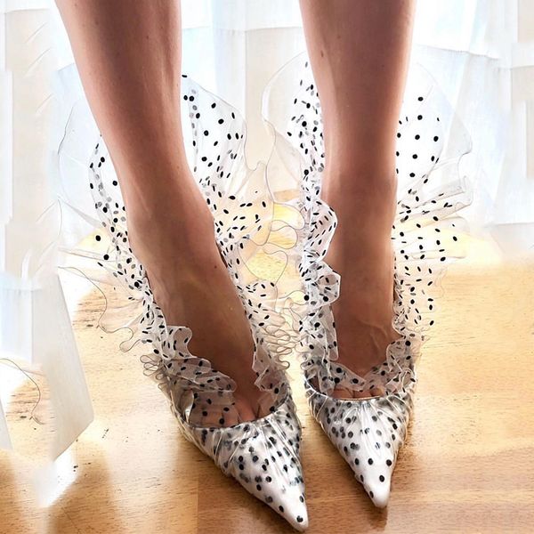 2020 new princess transparent big ruffles high heels shoes women pumps pvc wave dot shallow slip on designer party shoes woman, Black
2020 new princess transparent big ruffles high heels shoes women pumps pvc wave dot shallow slip on designer party shoes woman, Black