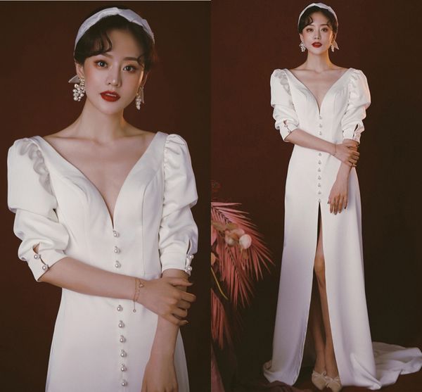 vestidos simple v-neck pearls boho wedding dresses half sleeves 2020 satin wedding gowns white ivory fantasy korea bridal dress
vestidos simple v-neck pearls boho wedding dresses half sleeves 2020 satin wedding gowns white ivory fantasy korea bridal dress